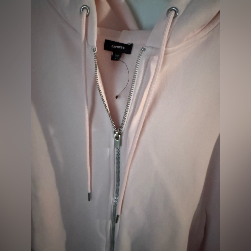 Express Light Pink Full-Zip Hoodie with Drawstring - Picture 3 of 7